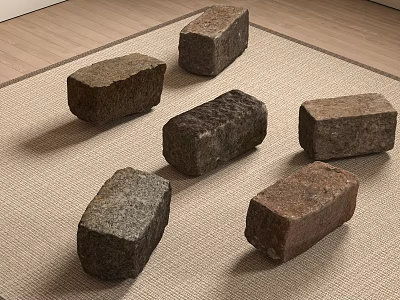 Natural Various Colored Stone Blocks On Wooden Floor With Light Rug 3d model