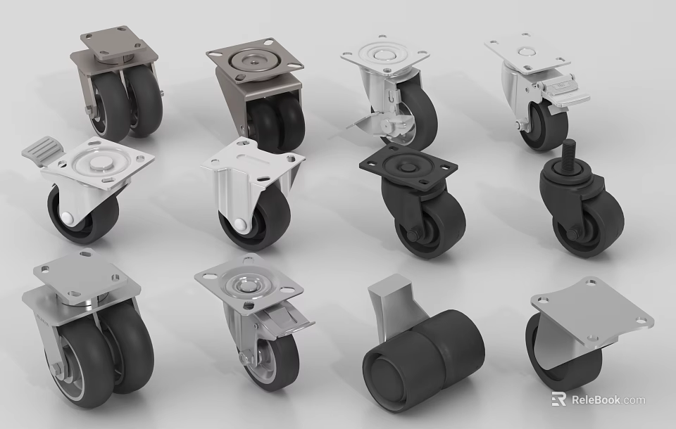 Hardware Tools Various Caster Wheels With Metal Base Plates And Rubber Rollers 3d model 