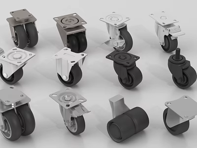 Hardware Tools Various Caster Wheels With Metal Base Plates And Rubber Rollers 3d model