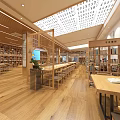 Book Art Gallery Interior With Wooden Shelves Reading Tables And Art Decor