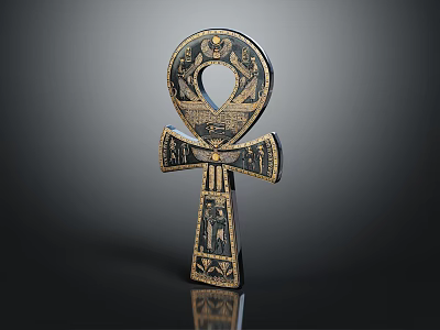 Ancient Egyptian Ankh Symbol With Gold Black Details And Intricate Carvings 3d model