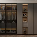 Modern Walk in Closet Interior Design With Glass Doors Hanging Clothes And Storage Drawers