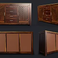 Traditional Style Solid Wood Storage Cabinet With Herringbone Pattern Doors And Drawers