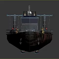 Rusty Red Brown Water Transport Boat With Blue Cabin Deck Equipment And Yellow Markings