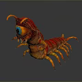 Red Orange Fantasy Creature With Large Blue Eye Long Antennae And Many Legs 3D Rendering