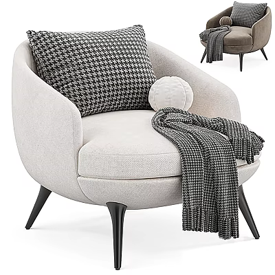 Light Beige Single Sofa with Black Slim Legs Houndstooth Pillow and Throw Blanket 3d model