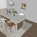 Minimalist Dining Table Set With White Surface Brown White Chairs And Decorative Plants 3d model