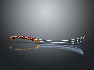 Ornate Scimitar Weapon With Red And Gold Decorative Handle And Sharp Blade 3d model