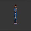 Humanoid Female Character In Blue Bodysuit With Double Bun Hairstyle Arm Bands Orange Shoes