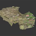 Detailed Terrace Field Scale Model With Layered Fields Traditional Houses And Greenery