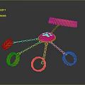 Red Circular Pendant With Yellow Pattern And Copper Ring Decorations Connected By Chains