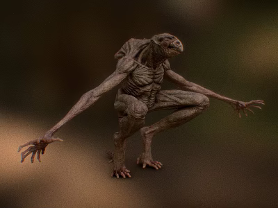 Eerie Emaciated Fantasy Creature With Long Limbs Rough Skin And Crouching Posture 3d model