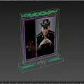 Crystal Photo Frame With Decorative Border And Stand Base Holding Military Uniform Portrait