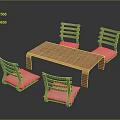Wooden Dining Table Set With Four Chairs Padded Seats And Slatted Backrests For Home Dining
