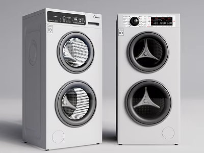 Two Modern White Vertical Double Tub Washing Machines With Circular Viewing Windows 3d model
