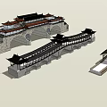 Traditional Chinese Ancient Bridges Design Featuring Stone Arch And Covered Structures 3d model