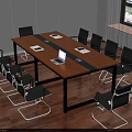 Wooden Conference Table With Black Chairs Laptop And Documents In Bright Room