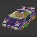 Purple Vintage Sports Car With Textured Body Rear Spoiler And Stylish Wheels
