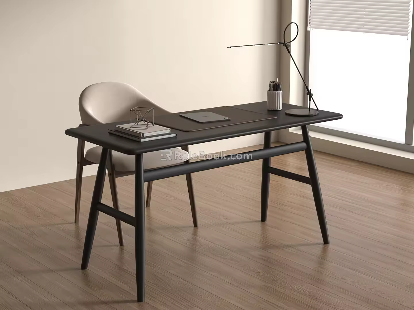 Modern Desk and Chair Desk and Chair Combination Table Lamp Computer Ornaments 3d model