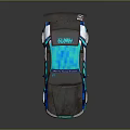 Blue And Teal Race Car With Graffiti Design Rear Spoiler Silver Wheels And Matte Finish
