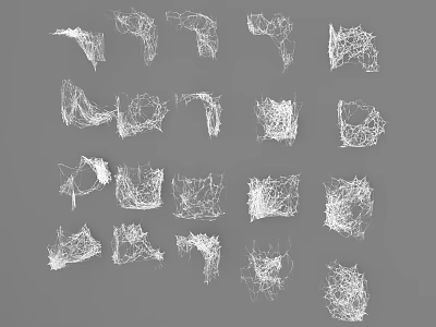 Reptile Outlines in White Lines with Abstract Wireframes on Gray Background 3d model