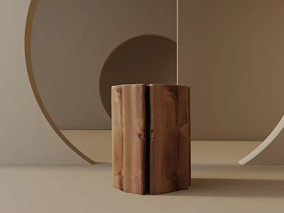 Wooden Side Table With Minimalist Cylindrical Design And Circular Accents 3d model