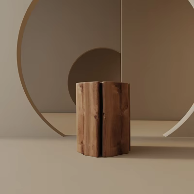 Wooden Side Table With Minimalist Cylindrical Design And Circular Accents 3d model
