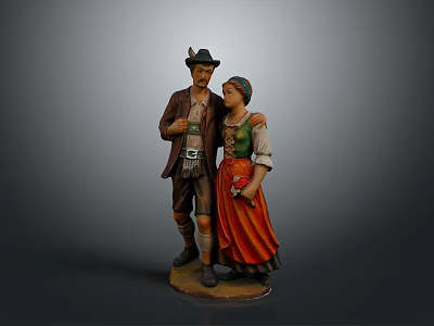 Traditional Clothing Male And Female Figures Standing Together Decorative Sculpture 3d model