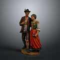 Traditional Clothing Male And Female Figures Standing Together Decorative Sculpture