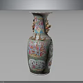 Chinese Antique Vase With Colorful Painted Intricate Figures And Double Ear Handles