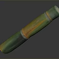 Carved Sculpture With Green And Yellow Long Bamboo Like Segments On Dark Background With Reflection