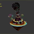 Volcanic Terrain With Erupting Black Smoke Lava Flow And Floating Rocks