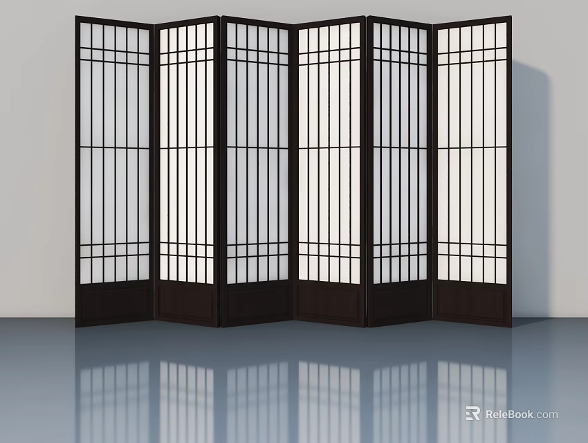 Swing Open Panels Folding Screen With Black Frame And Transparent Design 3d model