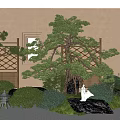 New Chinese style courtyard sketch landscape modeling pine garden landscape stone 3d model