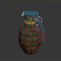 Vintage Military Hand Grenade With Textured Surface Blue Fuse And Metal Pin
