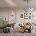 Elegant Modern Living Room Interior Design With White Sofa Orange Armchair And Patterned Rug