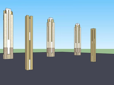 Outdoor Light Posts With Various Heights And Gold White Design For Outdoor Setting 3d model