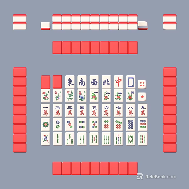 Mahjong Entertainment Setup Featuring Arranged Wind Dragon And Number Tile Suits 3d model