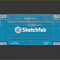 Blue Shipping Container With Sketchfab Logo And Metal Corrugated Surface
