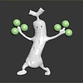 White Cartoon Creature Character Holding Green Balls In Standing Pose With Smiling Face