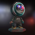 3D Game Movie Character With Round Reflective Astronaut Helmet Dark Hoodie and Worn Base