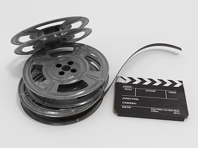 Vintage Decorative Ornament Set With Film Reels And Clapperboard For Home 3d model