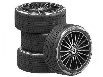 Stacked Car Tires With Silver Spoke Wheels And Tread Pattern Design 3d model