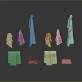 Light Blue And Red White Checkered Household Towels Folded And Hanging On Black Background