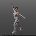 Graceful Woman Figure Skater In White Leotard On Ice With Dark Background