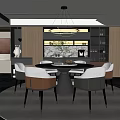 Modern Restaurant Interior With Round Dining Table Chandelier And Decorative Elements 3d model