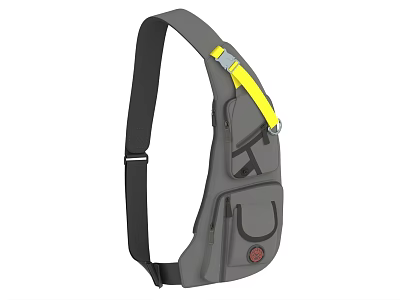 Gray Crossbody Bag With Black Strap Yellow Adjuster And Multiple Practical Pockets 3d model