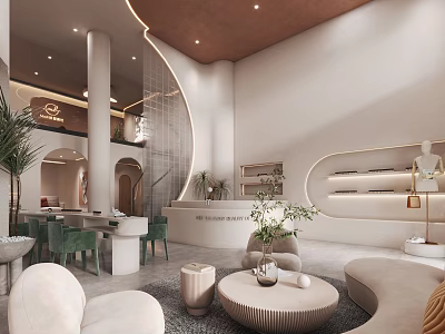 Elegant Modern Beauty Hair Salon Interior With Comfortable Seating And Green Plants 3d model