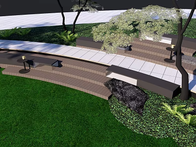 Serene Residential Landscape With Green Lawn Stone Steps Trees And Rock Feature 3d model