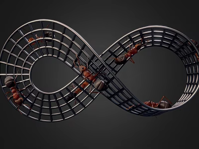 Industrial Equipment With Metal Grid Structure in Infinite Symbol Shape and Red Ants Crawling 3d model